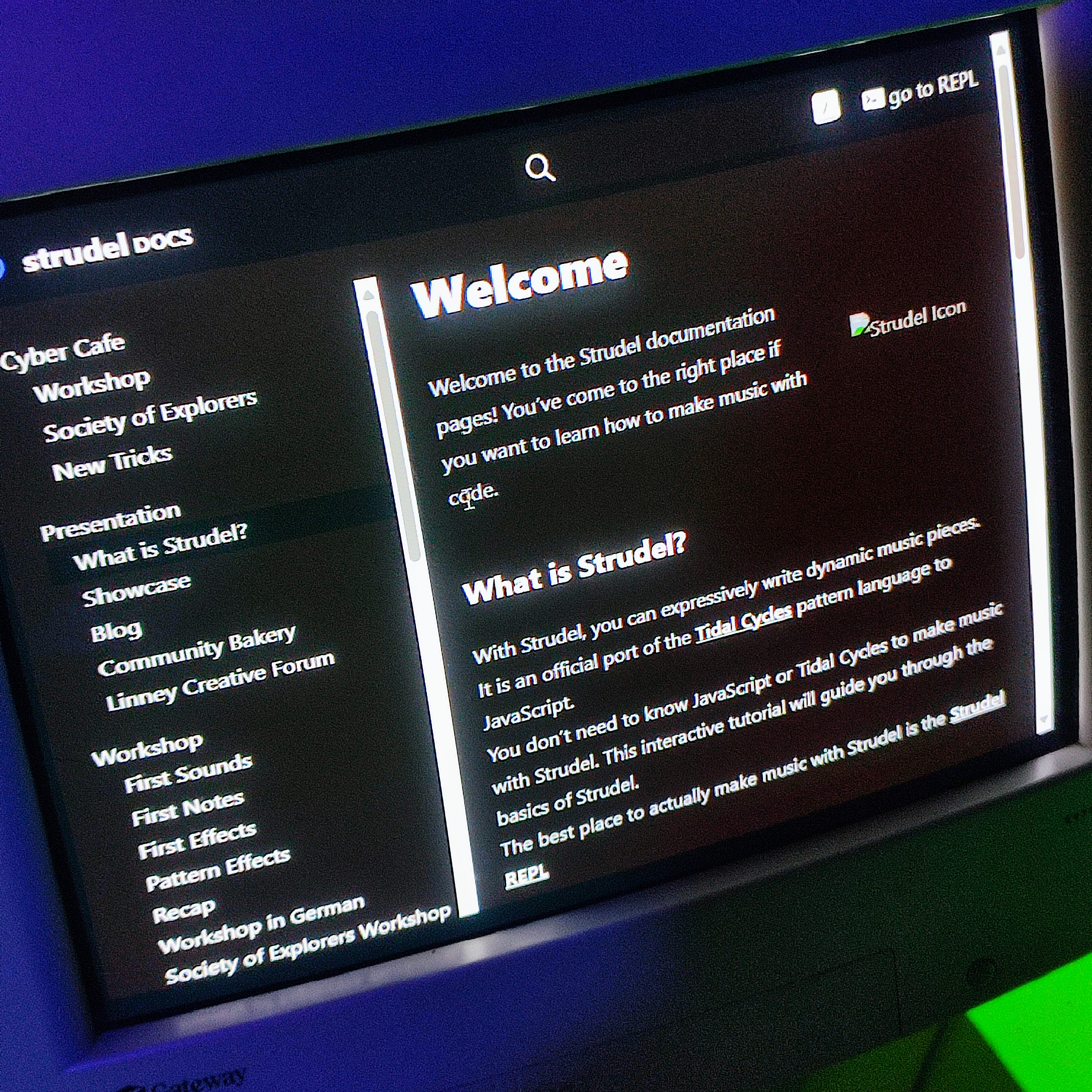 A computer screen of the Strudel documentation.